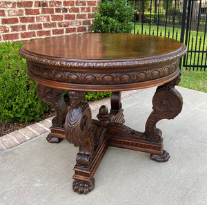 Antique French ROUND Table Entry Center Parlor Table Renaissance Revival 19th C
