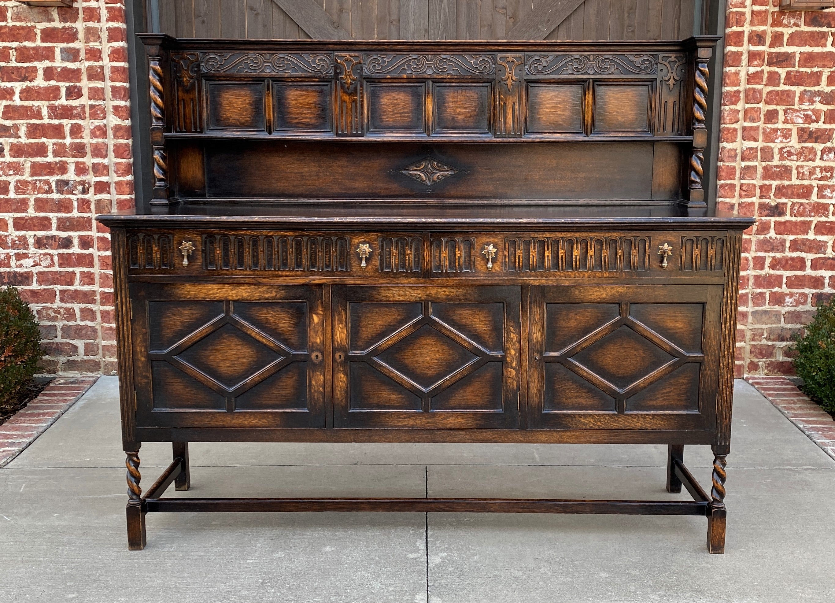 Antique English Sideboard Server Buffet Cabinet Jacobean Barley