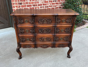 Antique French Chest of Drawers Cabinet 3-Drawer Carved Walnut w Keys c.1920s