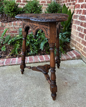 Load image into Gallery viewer, Antique English Oak Table Cloverleaf Tripod Highly Carved Side Table End Table