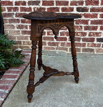 Load image into Gallery viewer, Antique English Oak Table Cloverleaf Tripod Highly Carved Side Table End Table