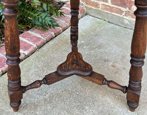 Antique English Oak Table Cloverleaf Tripod Highly Carved Side Table End Table