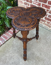 Load image into Gallery viewer, Antique English Oak Table Cloverleaf Tripod Highly Carved Side Table End Table