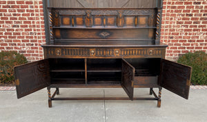 Antique English Sideboard Server Buffet Cabinet Jacobean Barley Twist Oak c.1890