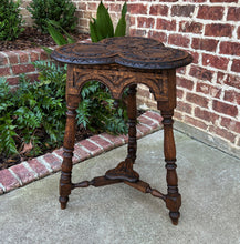 Load image into Gallery viewer, Antique English Oak Table Cloverleaf Tripod Highly Carved Side Table End Table