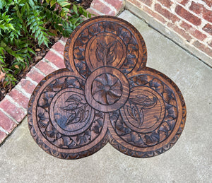 Antique English Oak Table Cloverleaf Tripod Highly Carved Side Table End Table