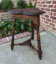 Load image into Gallery viewer, Antique English Oak Table Cloverleaf Tripod Highly Carved Side Table End Table