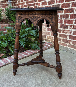 Antique English Oak Table Cloverleaf Tripod Highly Carved Side Table End Table