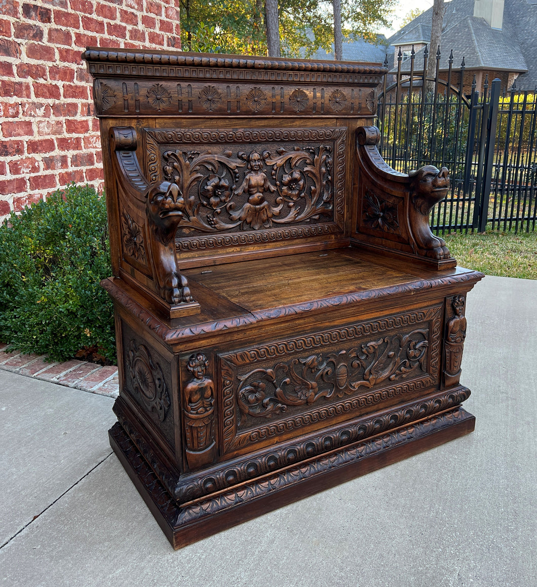 Antique French Bench Chair Settee Hall Bench Renaissance Revival Walnut PETITE