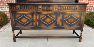 Antique English Sideboard Server Buffet Cabinet Jacobean Barley Twist Oak c.1890