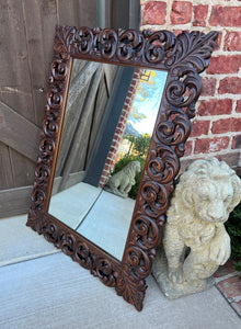 Antique French Mirror Carved Oak Framed Hanging Wall Mirror 1930s
