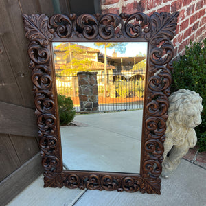 Antique French Mirror Carved Oak Framed Hanging Wall Mirror 1930s