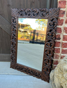 Antique French Mirror Carved Oak Framed Hanging Wall Mirror 1930s