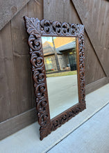 Load image into Gallery viewer, Antique French Mirror Carved Oak Framed Hanging Wall Mirror 1930s