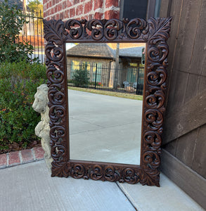 Antique French Mirror Carved Oak Framed Hanging Wall Mirror 1930s