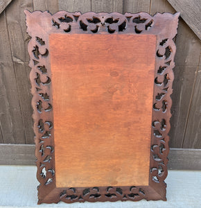 Antique French Mirror Carved Oak Framed Hanging Wall Mirror 1930s