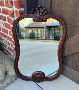 Antique French Mirror Carved Walnut Framed Wall Mirror Shell Lattice Accent 1930