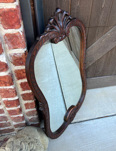 Antique French Mirror Carved Walnut Framed Wall Mirror Shell Lattice Accent 1930