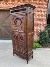 Load image into Gallery viewer, Antique French Breton Cabinet Bonnetiere Armoire Carved Dark Oak Linen Closet