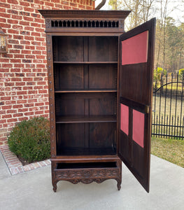 Antique French Breton Cabinet Bonnetiere Armoire Carved Dark Oak Linen Closet