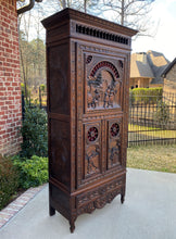 Load image into Gallery viewer, Antique French Breton Cabinet Bonnetiere Armoire Carved Dark Oak Linen Closet