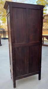 Antique French Breton Cabinet Bonnetiere Armoire Carved Dark Oak Linen Closet