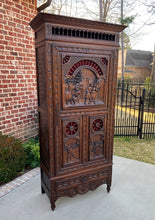 Load image into Gallery viewer, Antique French Breton Cabinet Bonnetiere Armoire Carved Dark Oak Linen Closet