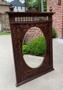 Antique French Mirror Breton Brittany Carved Oak Beveled Oval Large 58.5" T