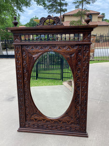 Antique French Mirror Breton Brittany Carved Oak Beveled Oval Large 58.5" T