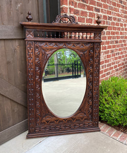 Antique French Mirror Breton Brittany Carved Oak Beveled Oval Large 58.5" T