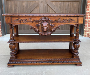 Antique French Server Console Table Sideboard Walnut Boars Head Mask Sofa Table