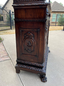 Antique Italian Bookcase Cabinet Display Renaissance Revival Carved Oak c. 1870s