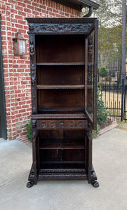 Antique Italian Bookcase Cabinet Display Renaissance Revival Carved Oak c. 1870s