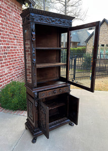 Antique Italian Bookcase Cabinet Display Renaissance Revival Carved Oak c. 1870s