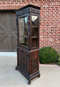 Antique Italian Bookcase Cabinet Display Renaissance Revival Carved Oak c. 1870s