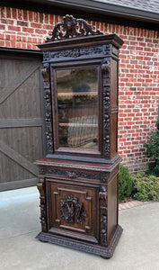 Antique French Bookcase Cabinet Display Hunt Style Black Forest Petite Oak 19C