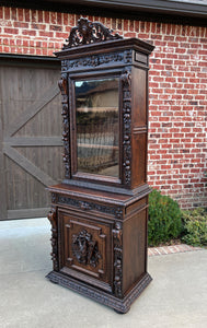 Antique French Bookcase Cabinet Display Hunt Style Black Forest Petite Oak 19C