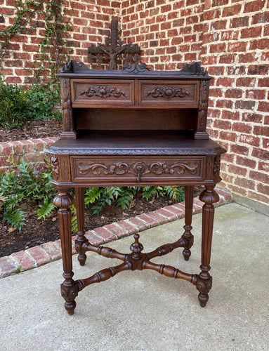 Antique French Desk Writing Table Secretary Drawers Oak PETITE Renaissance Table