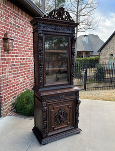 Antique French Bookcase Cabinet Display Hunt Style Black Forest Petite Oak 19C