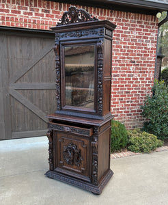 Antique French Bookcase Cabinet Display Hunt Style Black Forest Petite Oak 19C