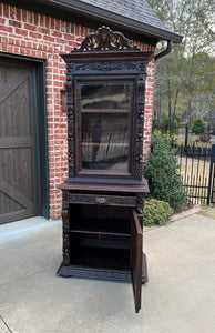 Antique French Bookcase Cabinet Display Hunt Style Black Forest Petite Oak 19C