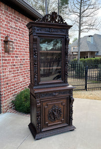 Antique French Bookcase Cabinet Display Hunt Style Black Forest Petite Oak 19C