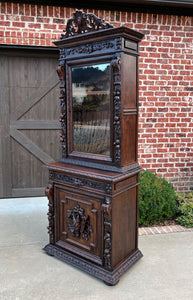 Antique French Bookcase Cabinet Display Hunt Style Black Forest Petite Oak 19C