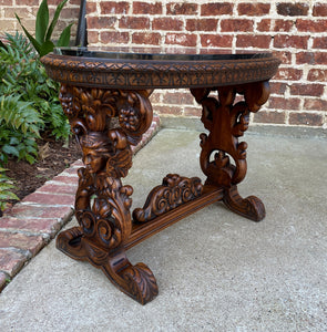 Antique French Coffee Table Renaissance Revival Cherub Green Marble Top Walnut