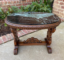 Load image into Gallery viewer, Antique French Coffee Table Renaissance Revival Cherub Green Marble Top Walnut