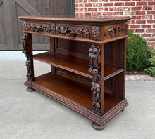 Load image into Gallery viewer, Antique French Server Sideboard Console Sofa Table 3-Tier Drawers Carved Oak 19C