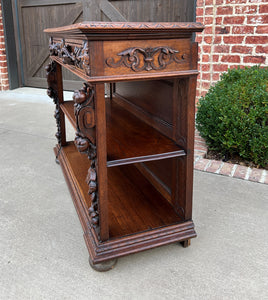 Antique French Server Sideboard Console Sofa Table 3-Tier Drawers Carved Oak 19C