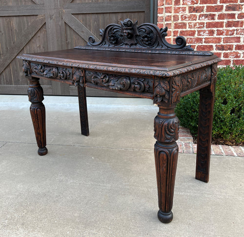 Antique French Table Hall Entry Console Sofa Table Two Drawers Oak c. 1890s