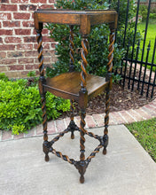 Load image into Gallery viewer, Antique English Plant Stand Pedestal Display Table BARLEY TWIST 2-Tier Oak 36&quot;