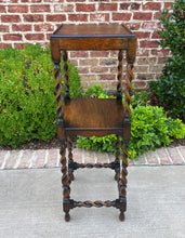 Load image into Gallery viewer, Antique English Plant Stand Pedestal Display Table BARLEY TWIST 2-Tier Oak 36&quot;